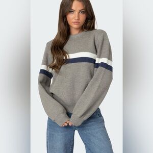 Edikted Nautical Striped Oversized Sweater in Grey - Size M/L